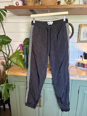 Urban Outfitters Nylon Track Pants – Black Houndstooth Side Stripe – Medium